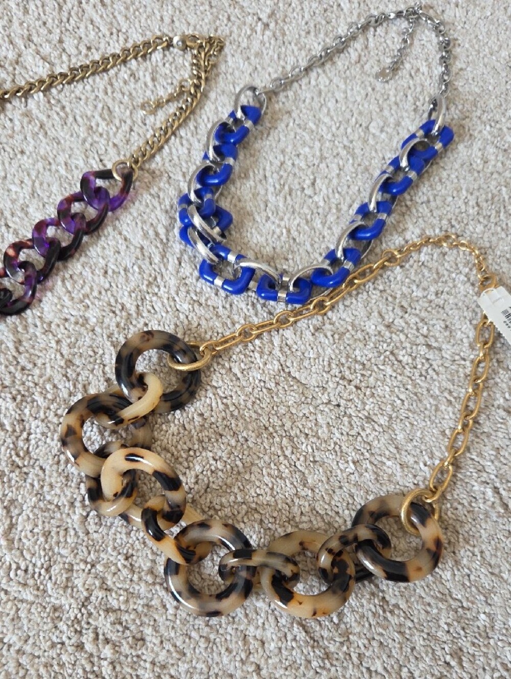 NWT 3 Women's Tortoise, Blue and Purple Chain Statement Necklaces